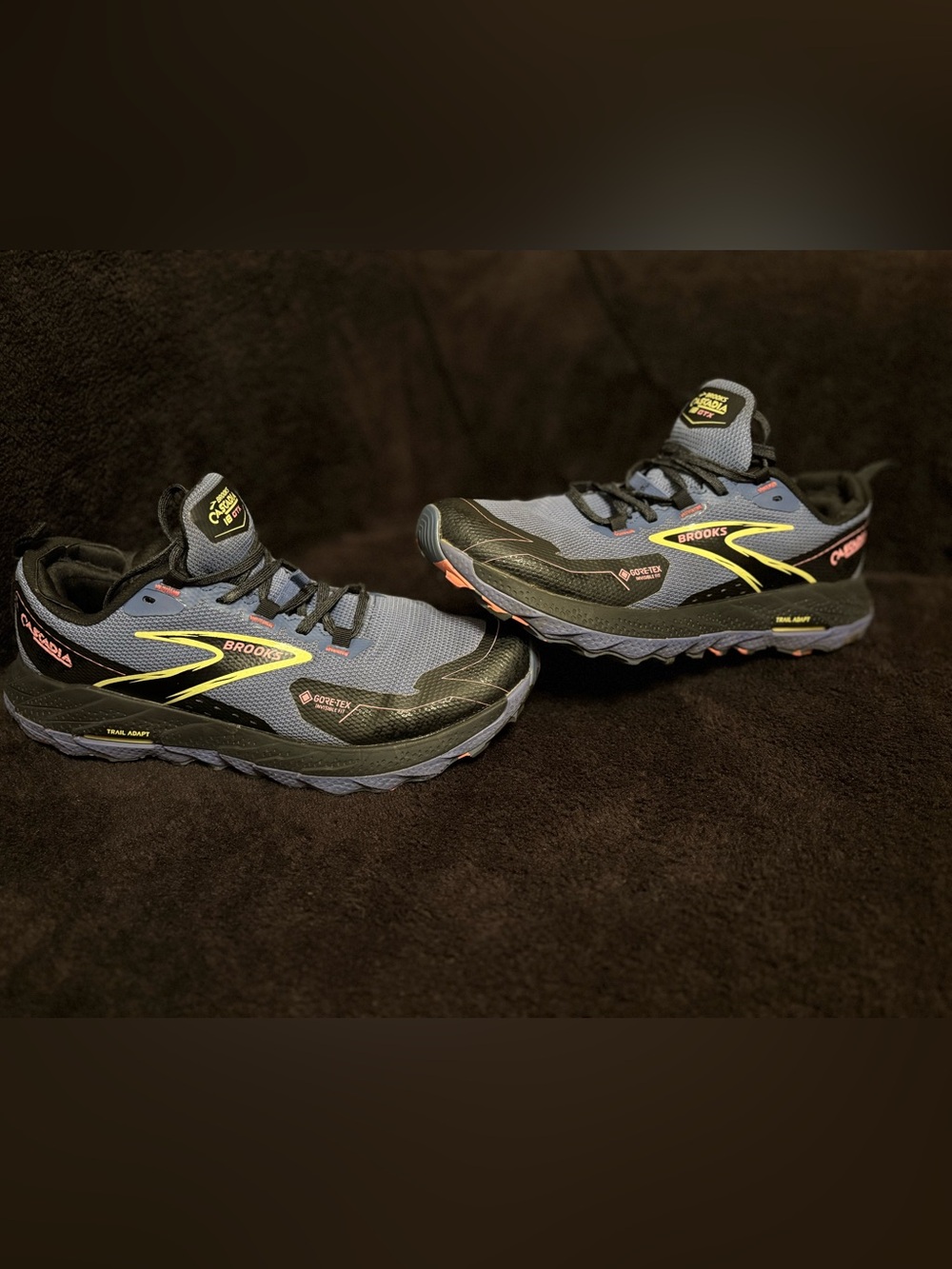 Brooks Cascadia 18 GTX Trail Running Shoes Blue GUC Ankle/heel Pads Womens 9